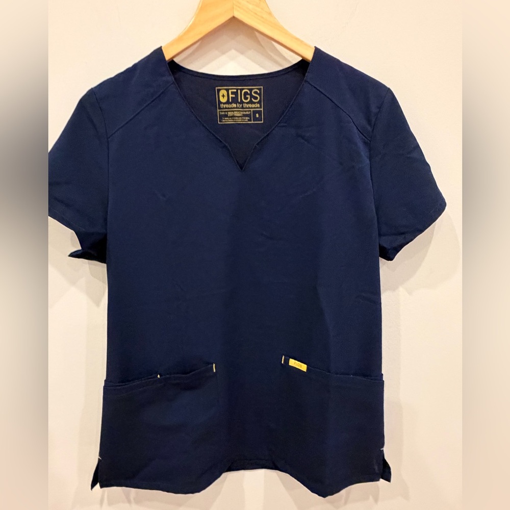 FIGS Scrub Top Women Small Navy Blue Medical Uniform V Neck Healthcare